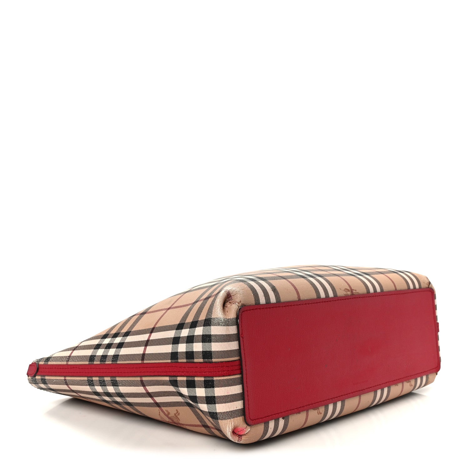 Grainy Calfskin Haymarket Check Medium Reversible Tote Red