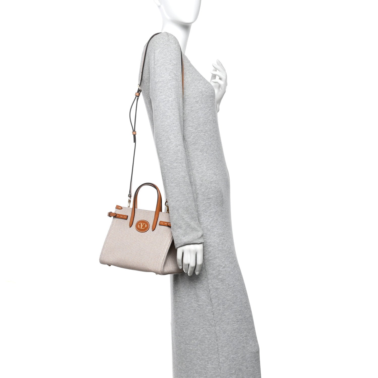 Jacquard Canvas Small Vlogo Antibes Shopping Bag Camel Natural