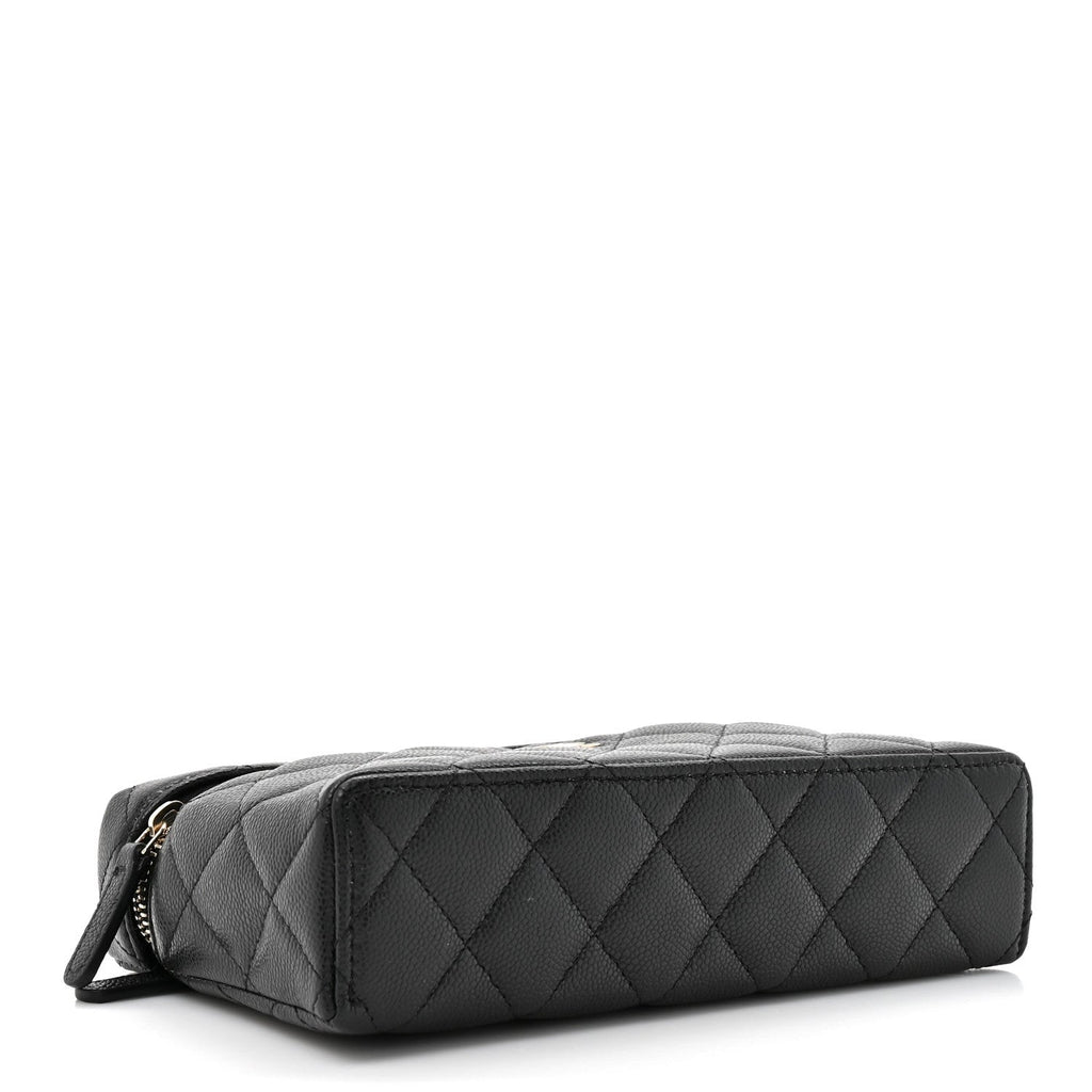 Caviar Quilted Top Handle Slim Vanity With Chain Black