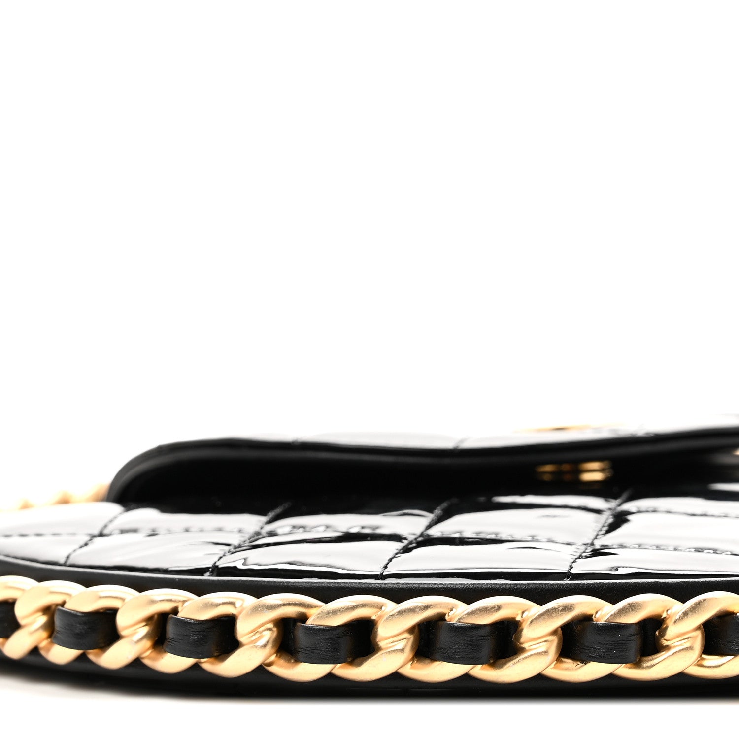 Patent Calfskin Quilted Chain Hoop Bag Black