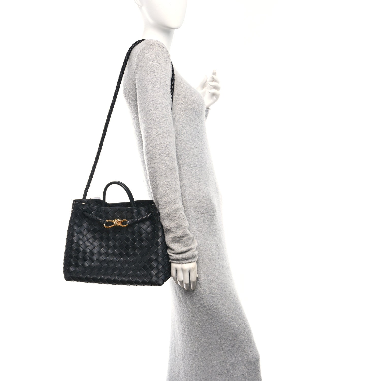 Nappa Intrecciato Medium Andiamo Shoulder Bag Black
