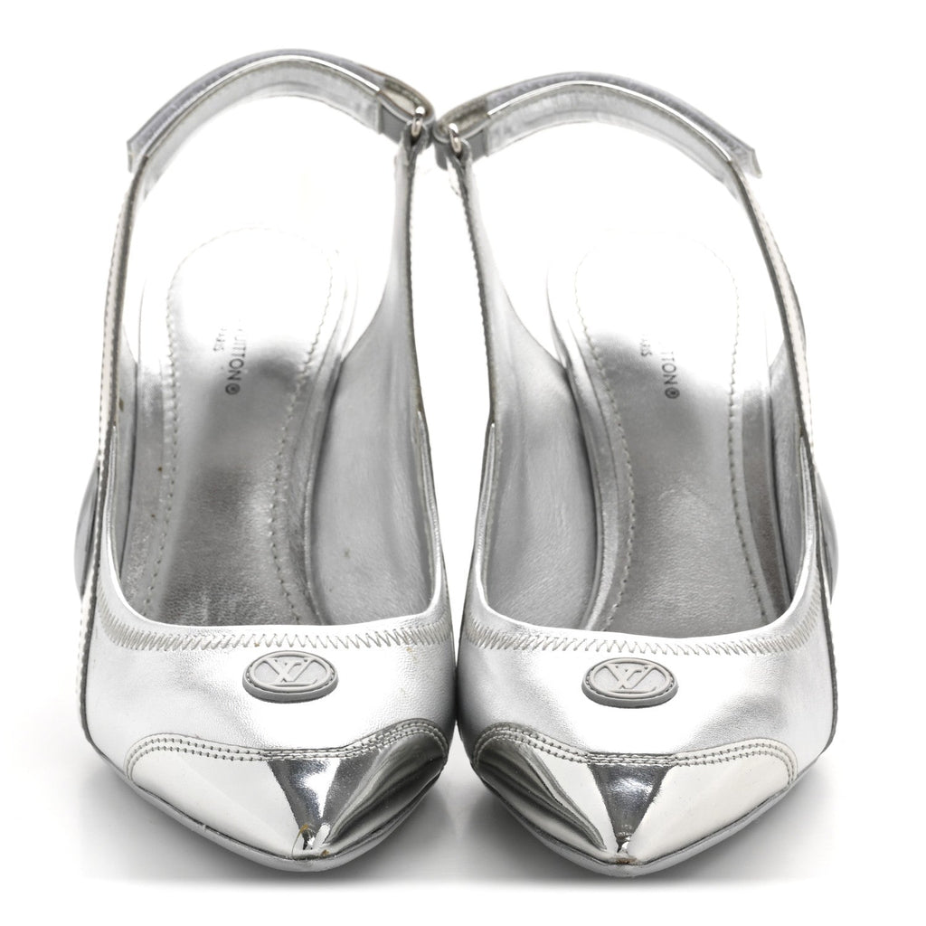 Metallic Lambskin Archlight Slingback Pumps 37.5 Argent