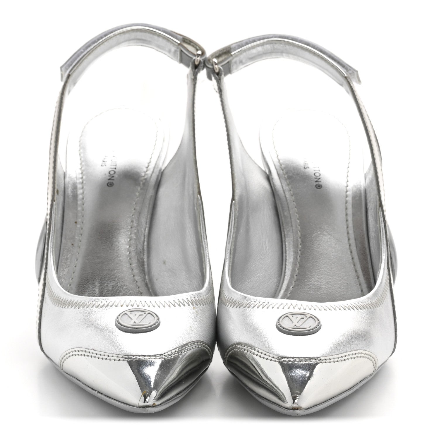 Metallic Lambskin Archlight Slingback Pumps 37.5 Argent