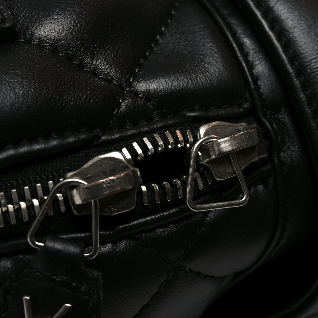 Lambskin Mixed Matelasse Joan Bowling Bag Black