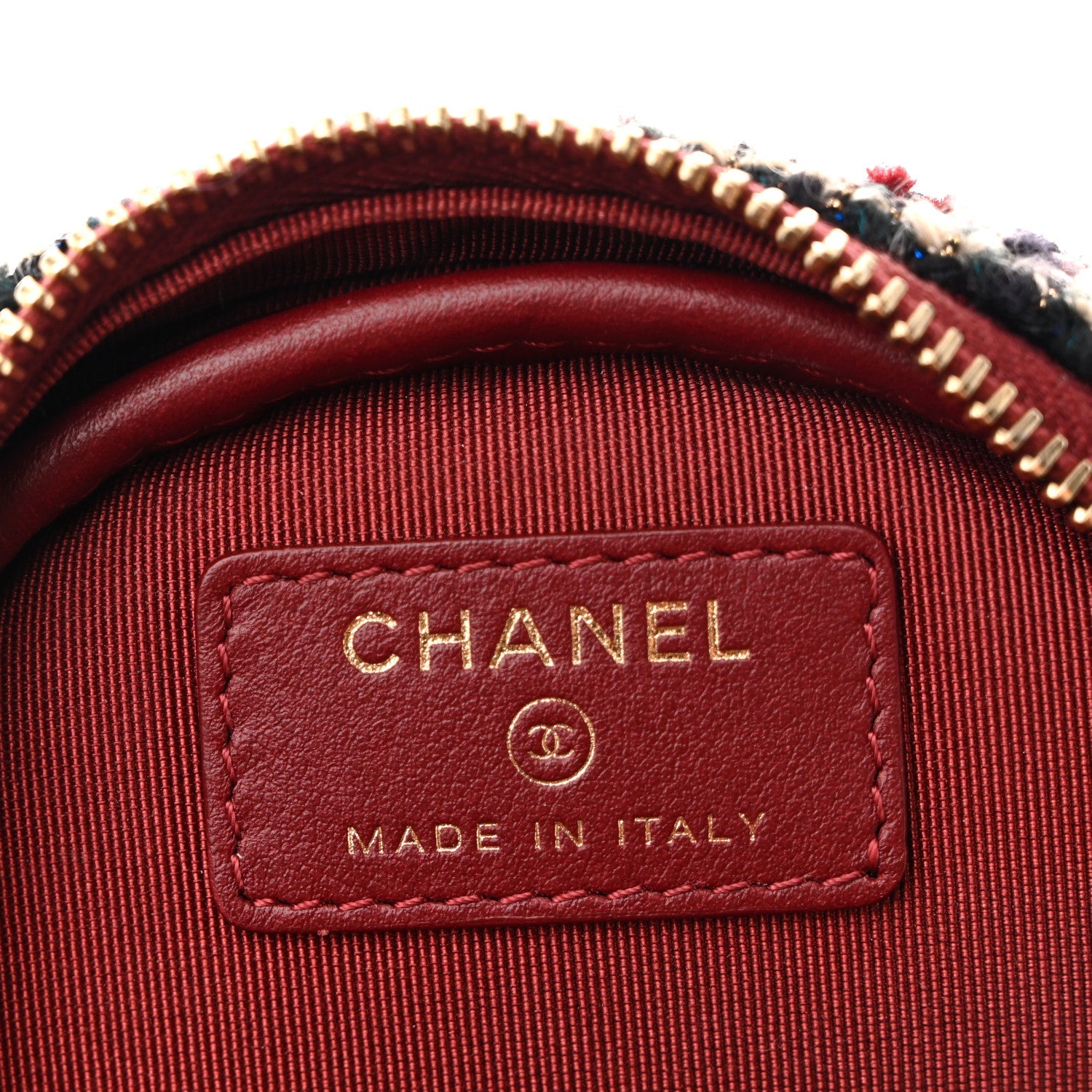 Tweed Quilted Round Clutch With Chain Red
