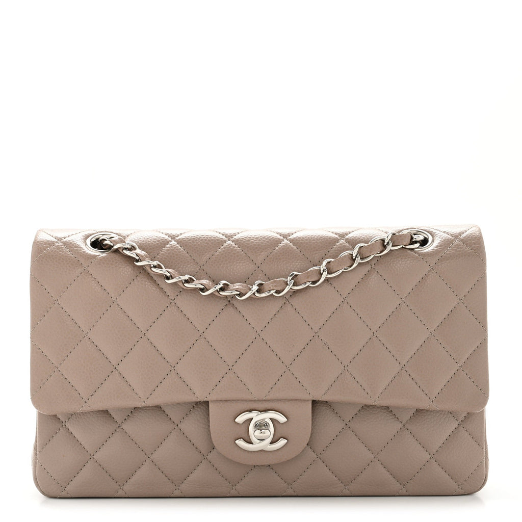 Caviar Quilted Medium Double Flap Taupe