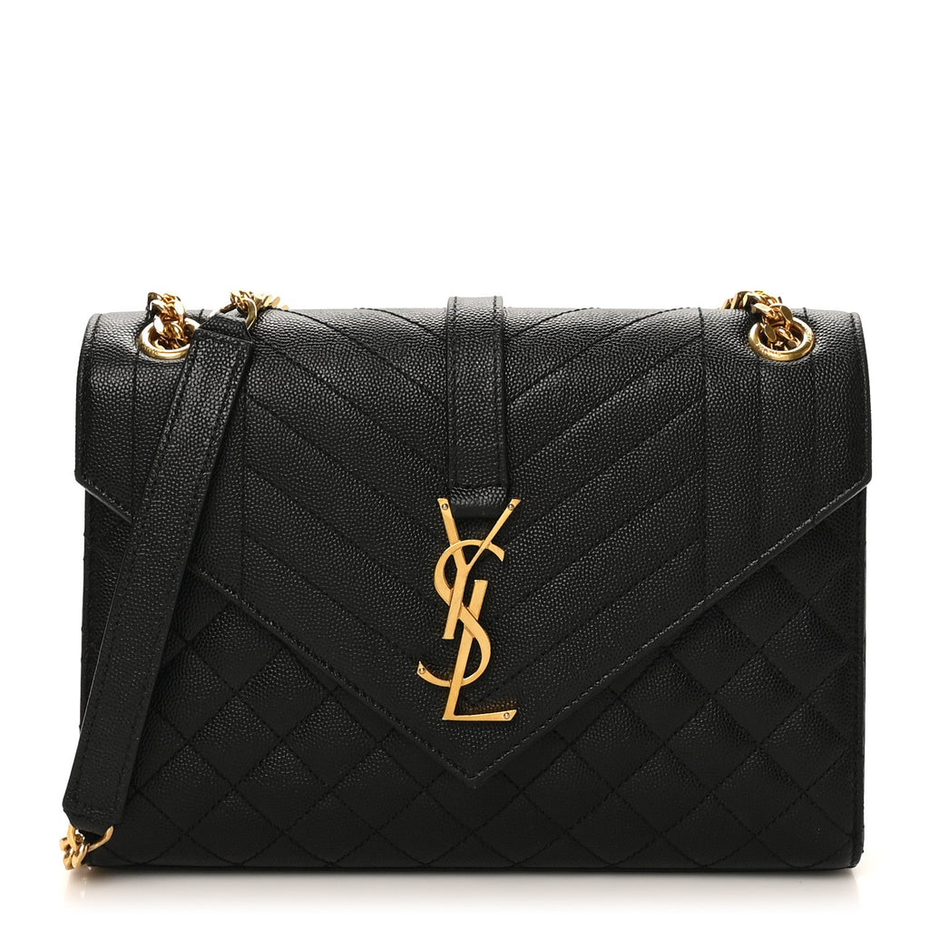 Grain De Poudre Textured Mixed Matelasse Triquilt Medium Monogram Satchel Black