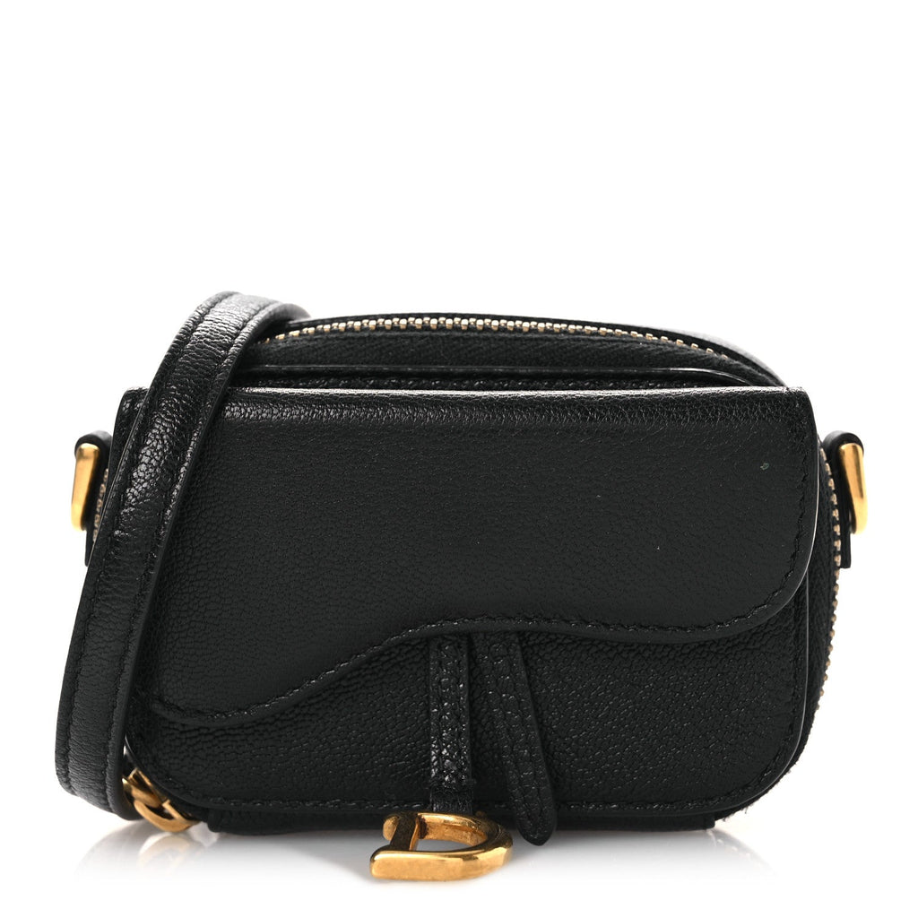 Goatskin Mini Saddle Shoulder Strap Pouch Black