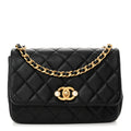 Glazed Calfskin Quilted Pearl Side Flap Black