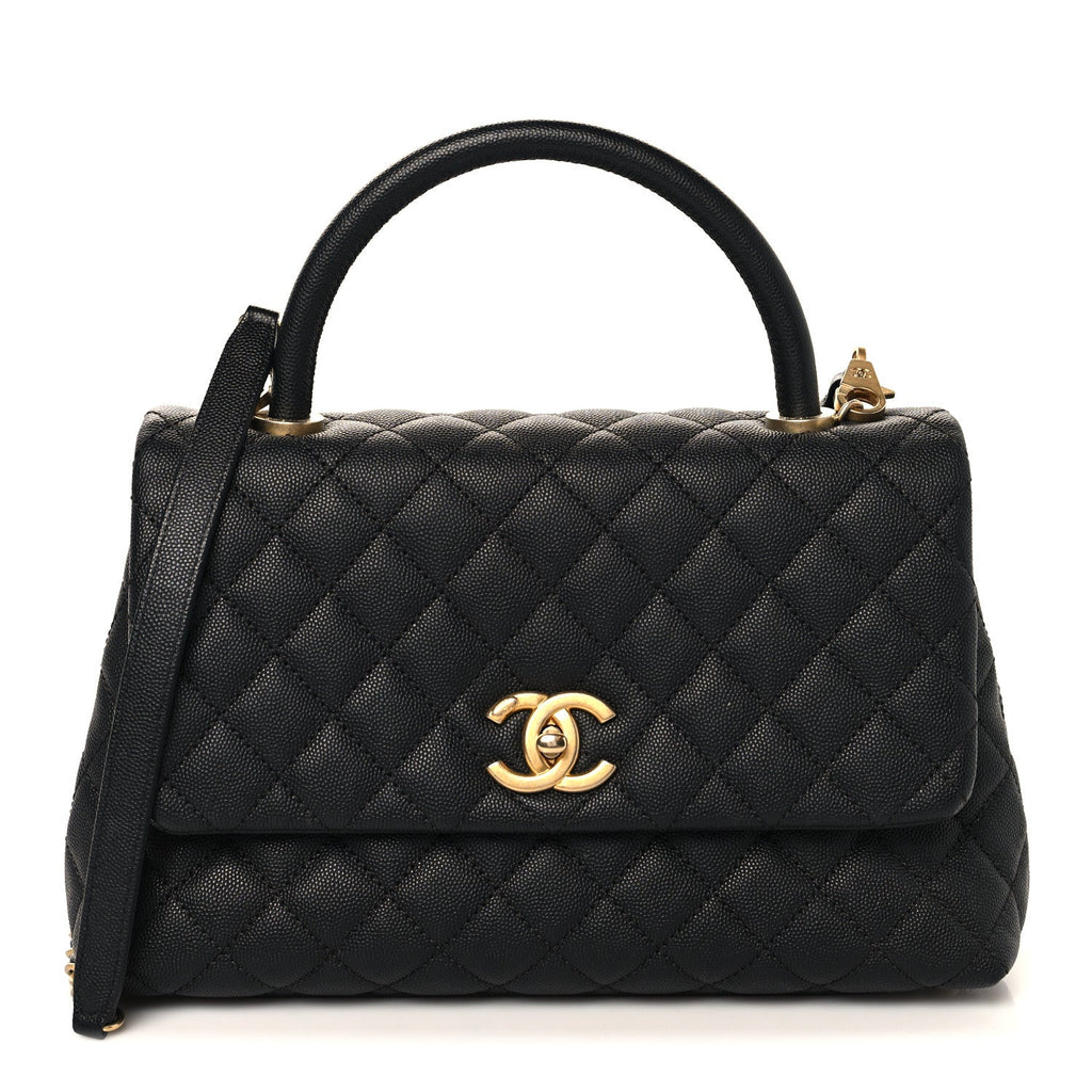Caviar Quilted Small Coco Handle Flap Black