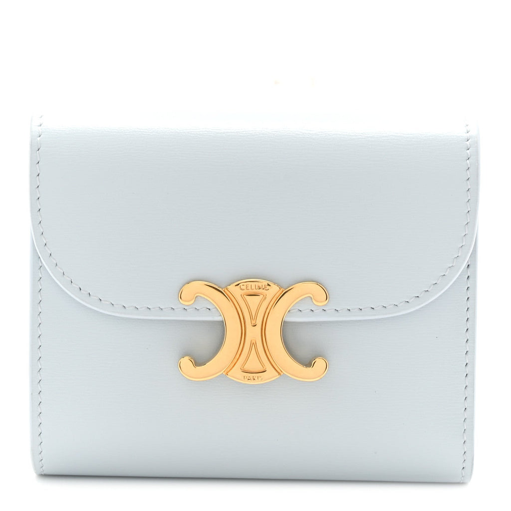 Shiny Calfskin Small Triomphe Wallet Soft Blue
