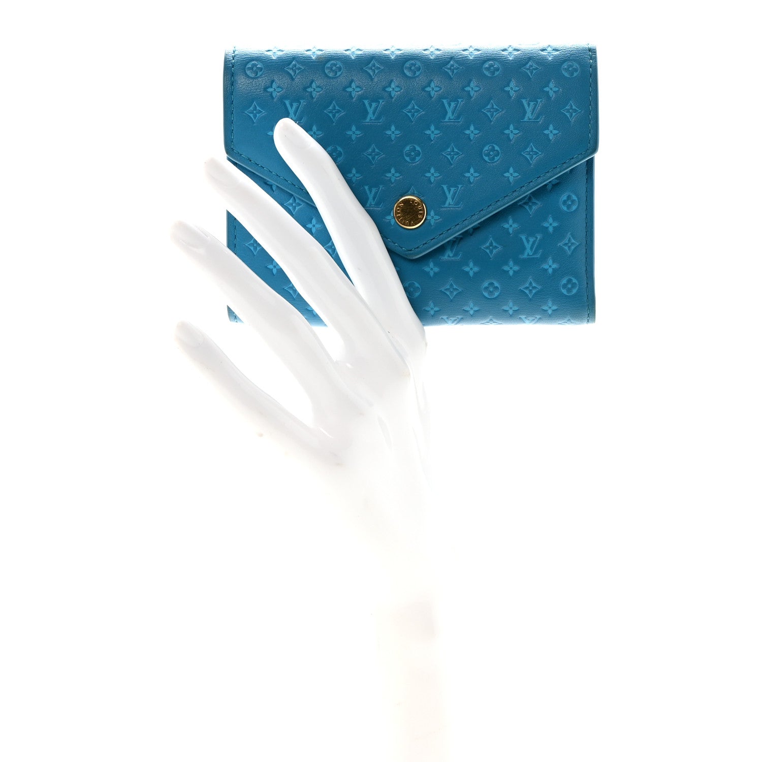 Calfskin Nanogram Embossed Victorine Wallet Bleu