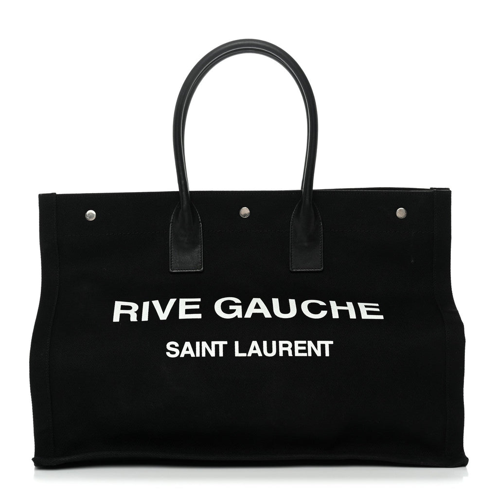 Linen Calfskin Rive Gauche Tote Black
