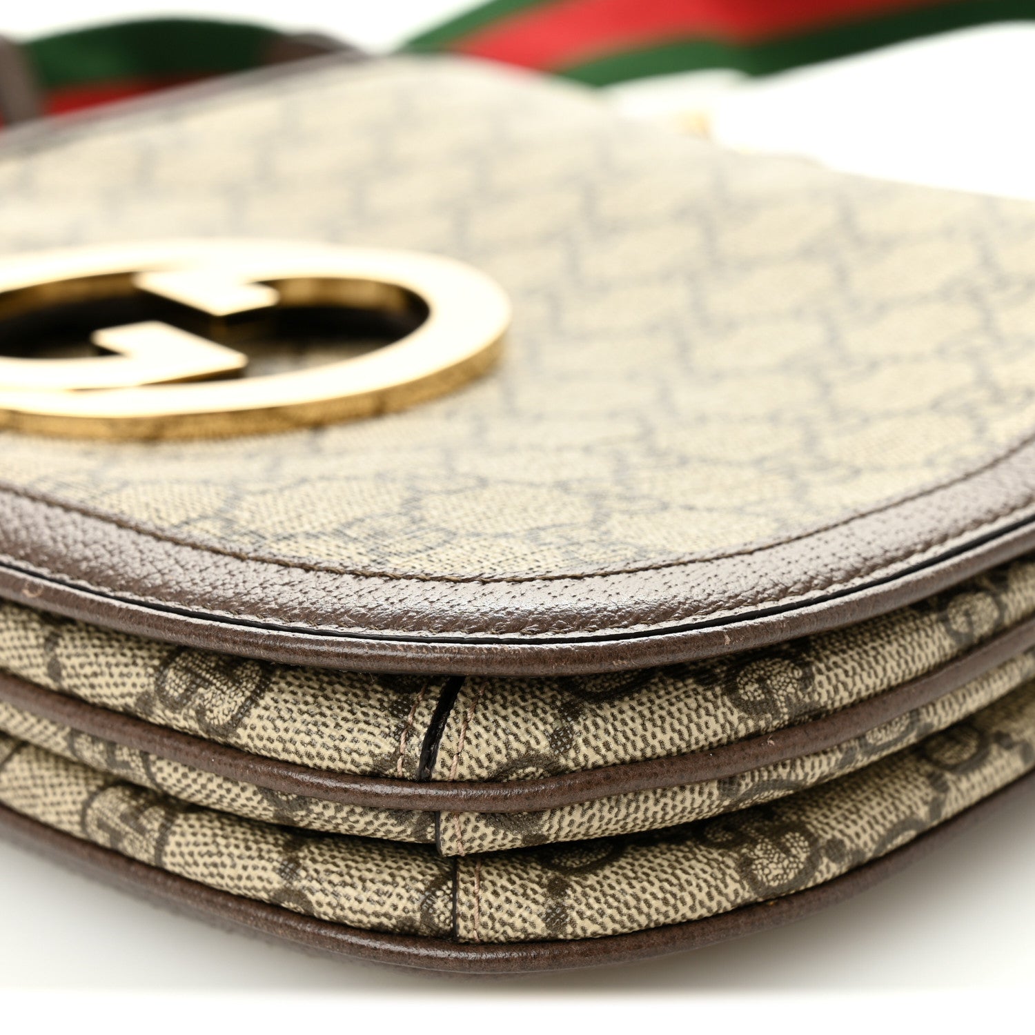GG Supreme Monogram Textured Dollar Calfskin Web Medium Blondie Top Handle Shoulder Flap Bag Beige Ebony New Acero