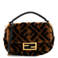 Shearling Vitello Dolce Macro FF 1974 Mini Baguette Tobacco Black