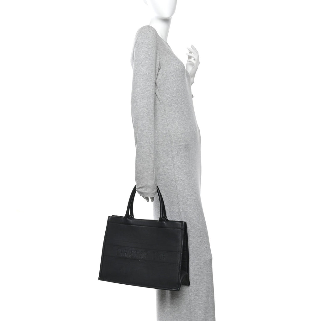 Calfskin Embossed Medium Book Tote Black