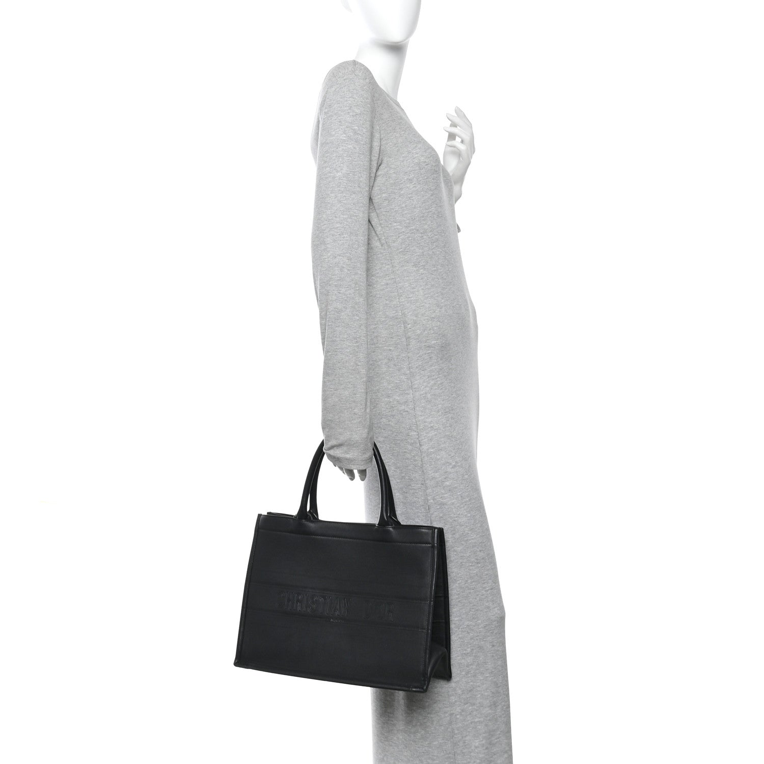 Calfskin Embossed Medium Book Tote Black