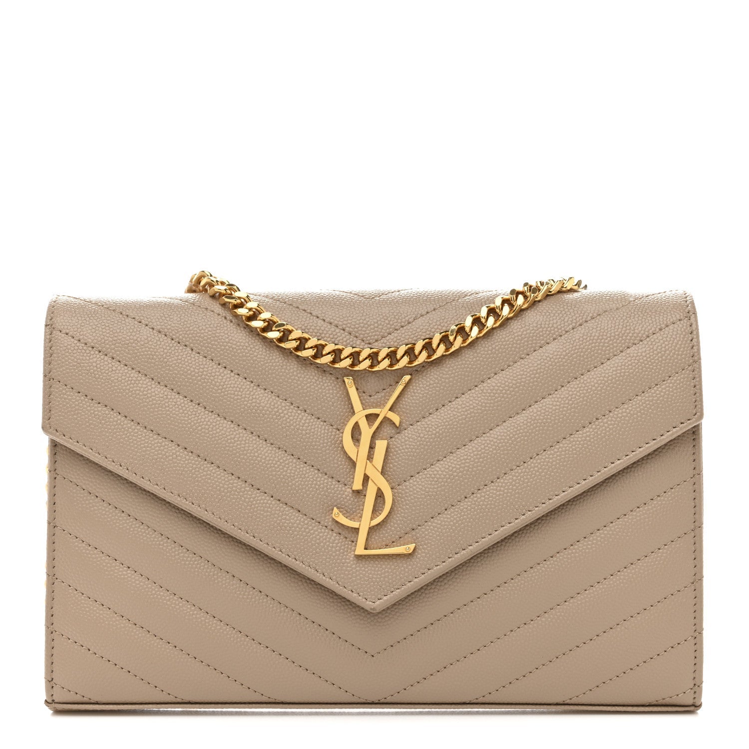 Grain De Poudre Matelasse Chevron Monogram Chain Wallet Dark Beige