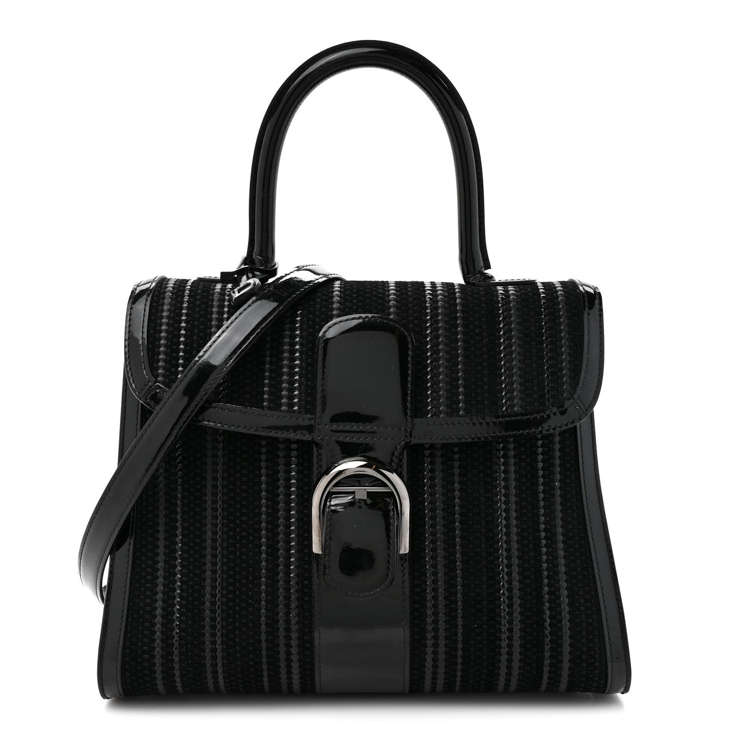 Canvas Patent Calfskin MM Brillant Satchel Black