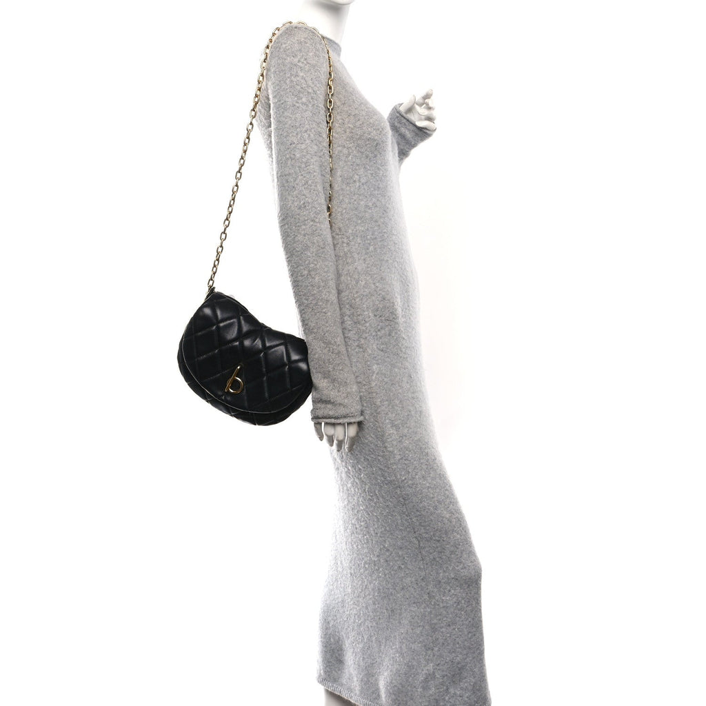Lambskin Quilted Rocking Horse Shoulder Bag Black
