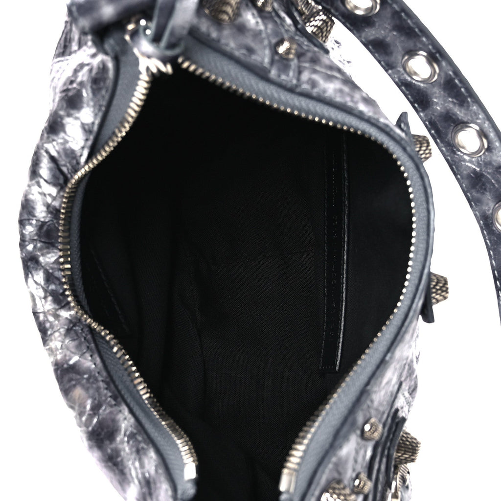 Metallic Agneau Arena Leopard Le Cagole Shoulder Bag XS Dark Grey