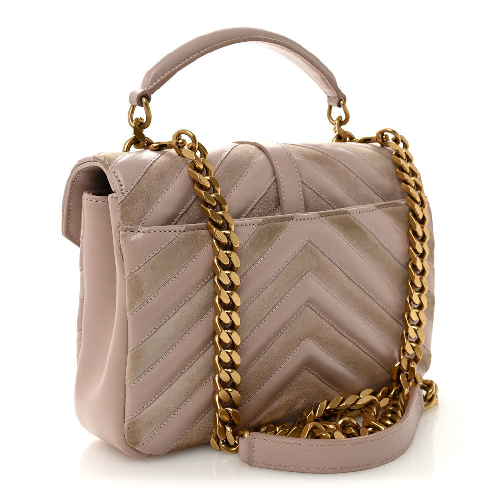 Calfskin Suede Matelasse Chevron Medium Monogram College Bag Rose Poudre