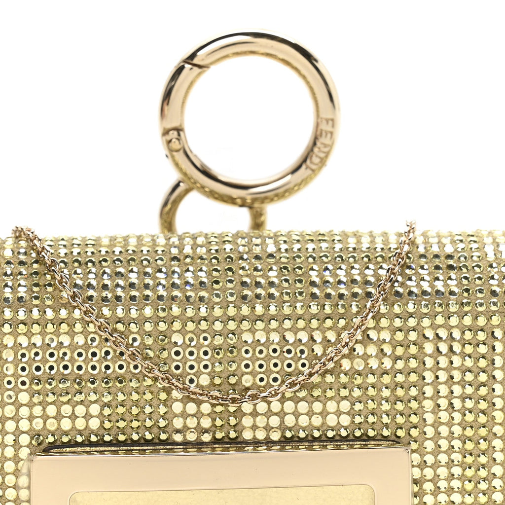 Crystal Vitello Laminato FF Nano Maxi Buckle Baguette Charm Light Gold