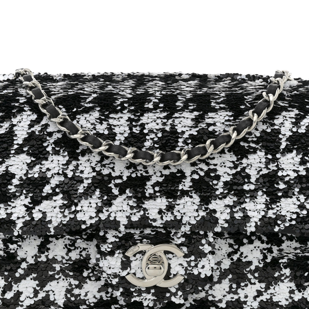 Sequin Houndstooth Small Flap Black White