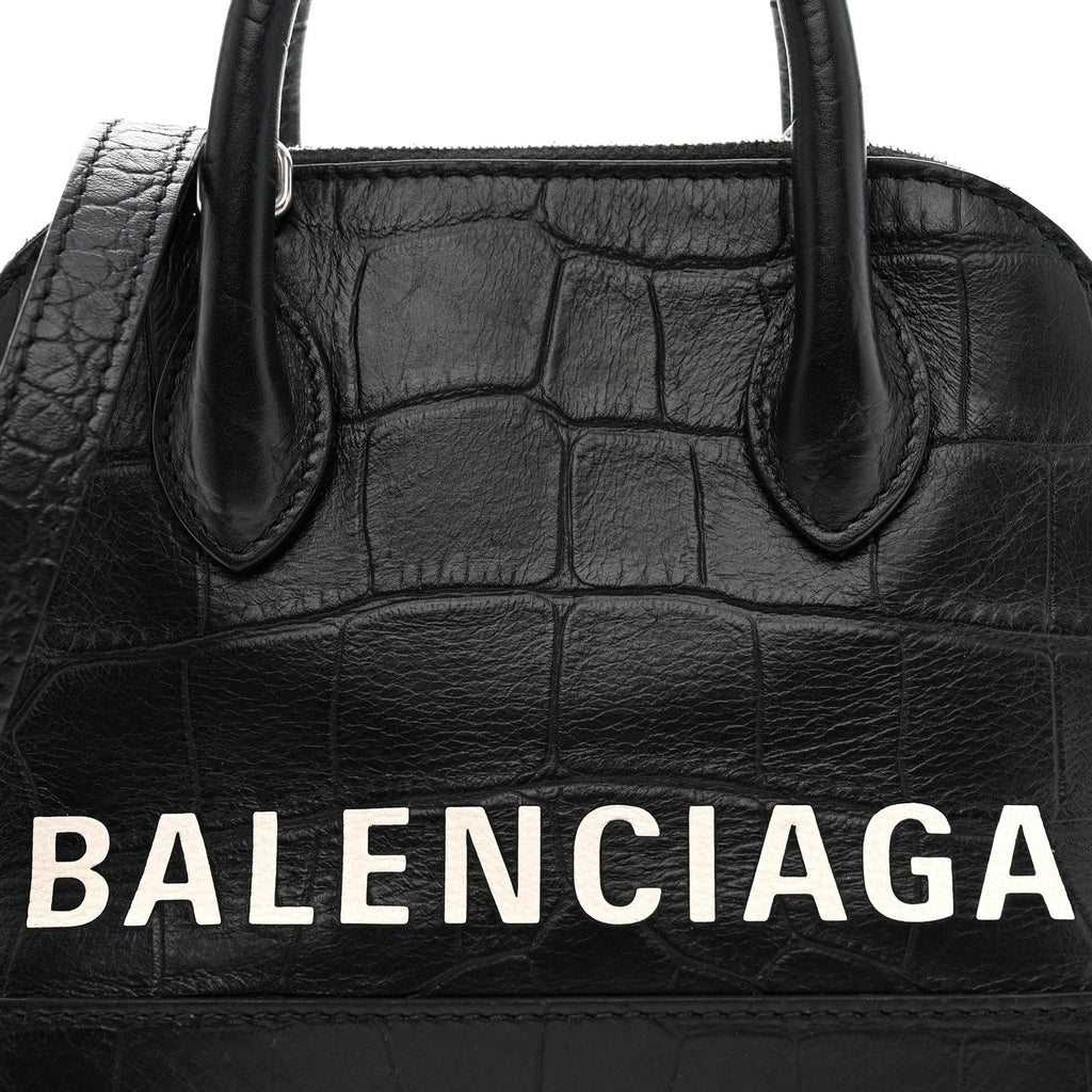 Calfskin Logo Crocodile Embossed XXS Ville Top Handle Bag Black
