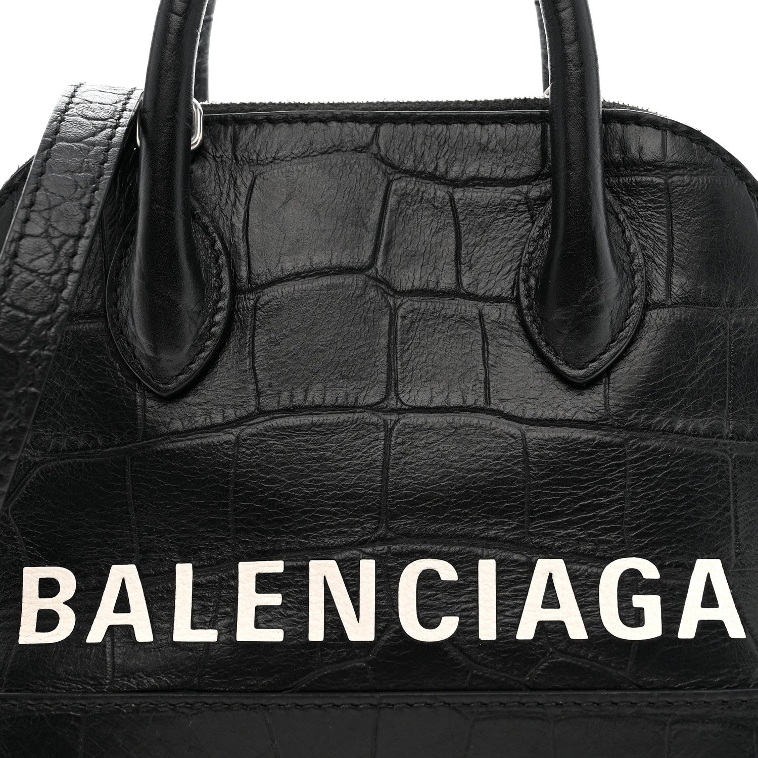 Calfskin Logo Crocodile Embossed XXS Ville Top Handle Bag Black