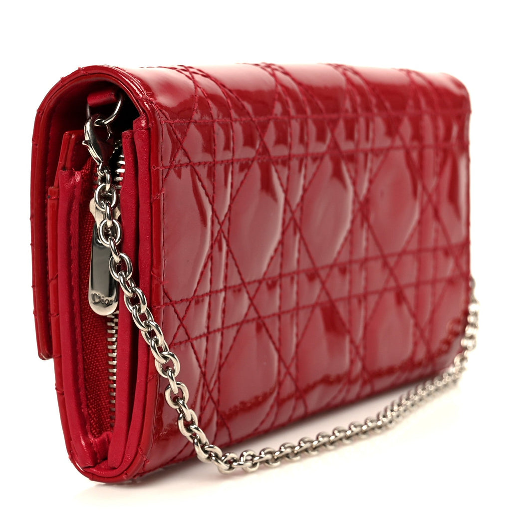 Patent Cannage Lady Dior Rendezvous Wallet On Chain Red
