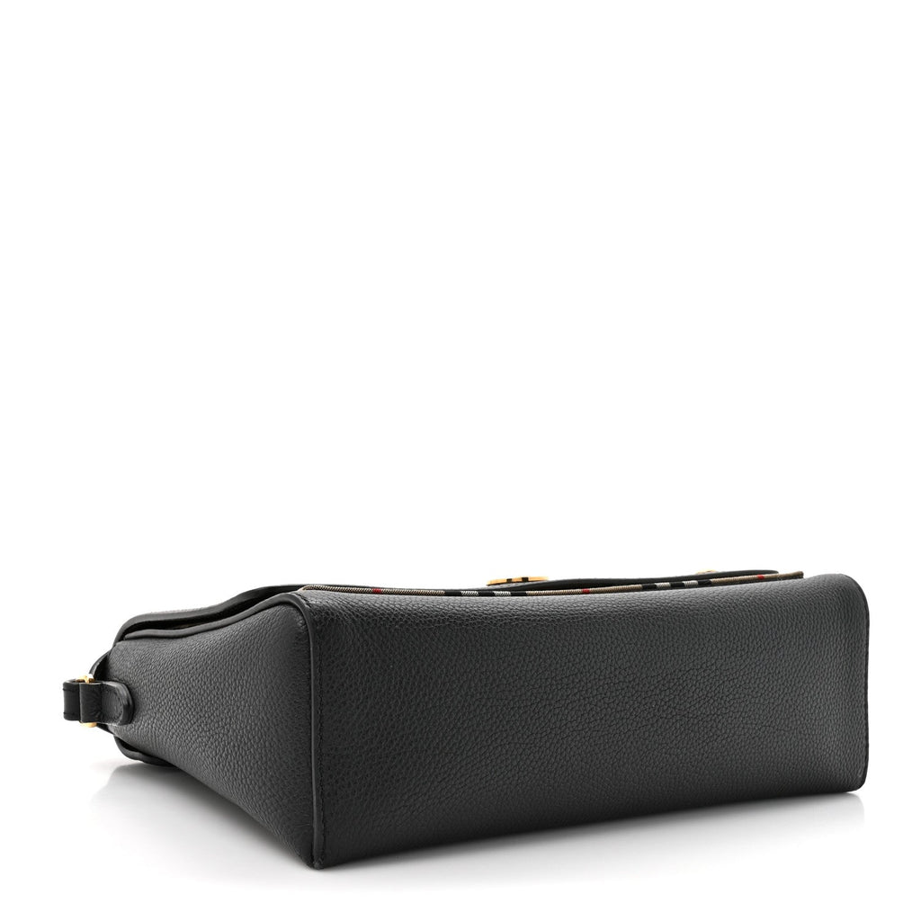 Coated Canvas Calfskin Vintage Check Medium Note Crossbody Bag Black