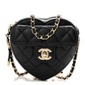 Lambskin Quilted CC In Love Heart Clutch With Chain Black