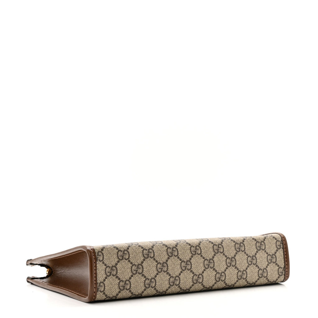 GG Supreme Monogram Azalea Calfskin Retro Interlocking G Beauty Case Beige Ebony Brown Sugar