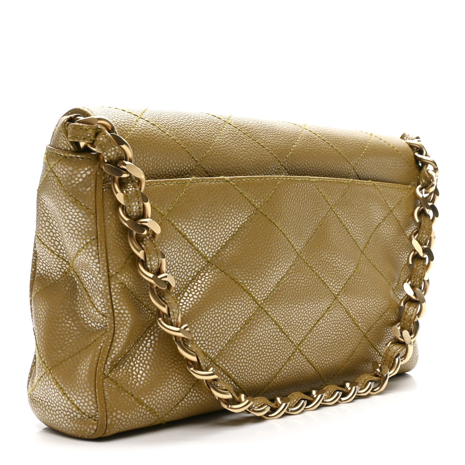 Metallic Caviar Quilted Medium Single Flap Beige