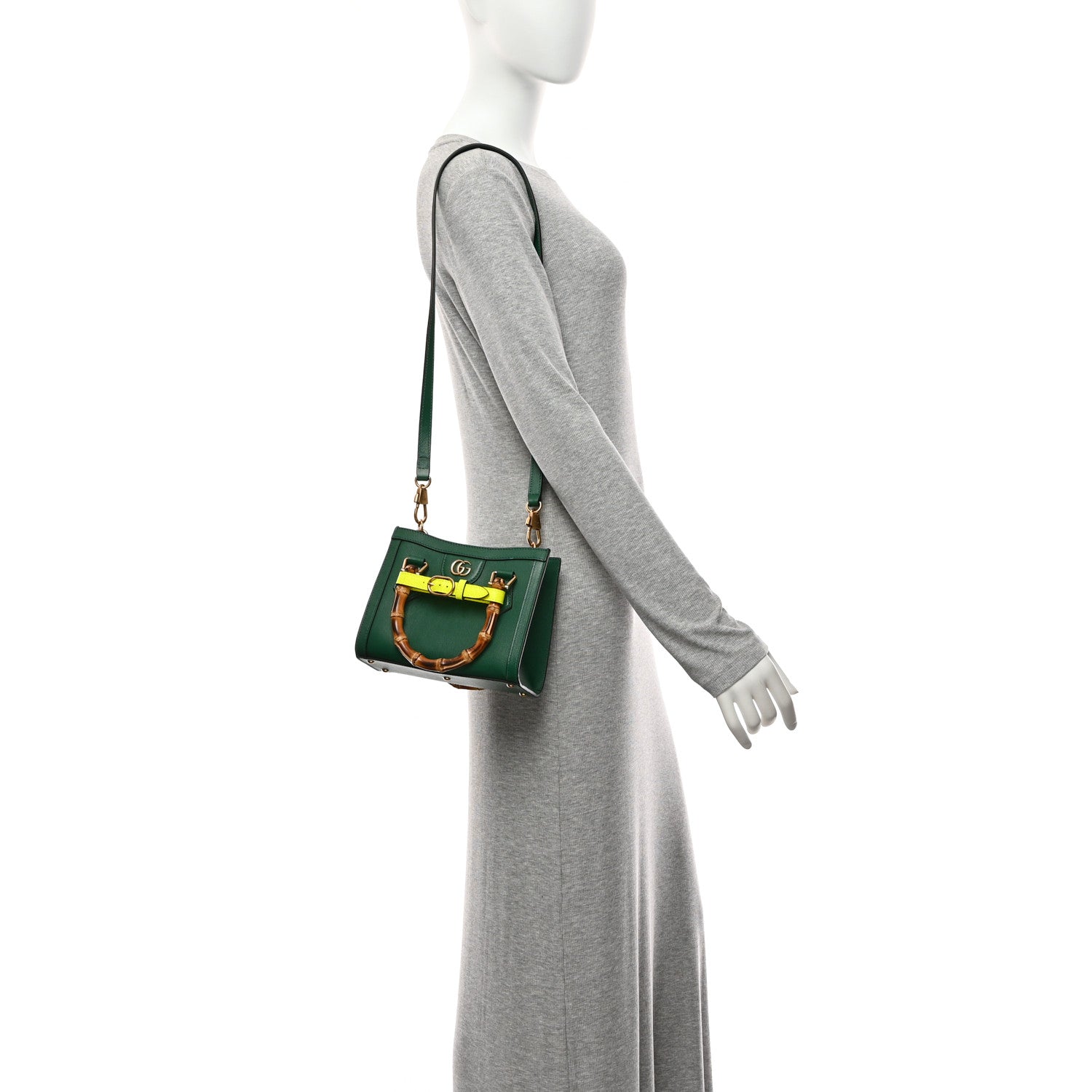 Wonka Grain Calfskin Mini Diana Tote Bag Green Yellow Fluo