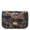Calfskin Crocodile Embossed Graffiti 2.55 Mini Cocodile Reissue Flap Black Pink