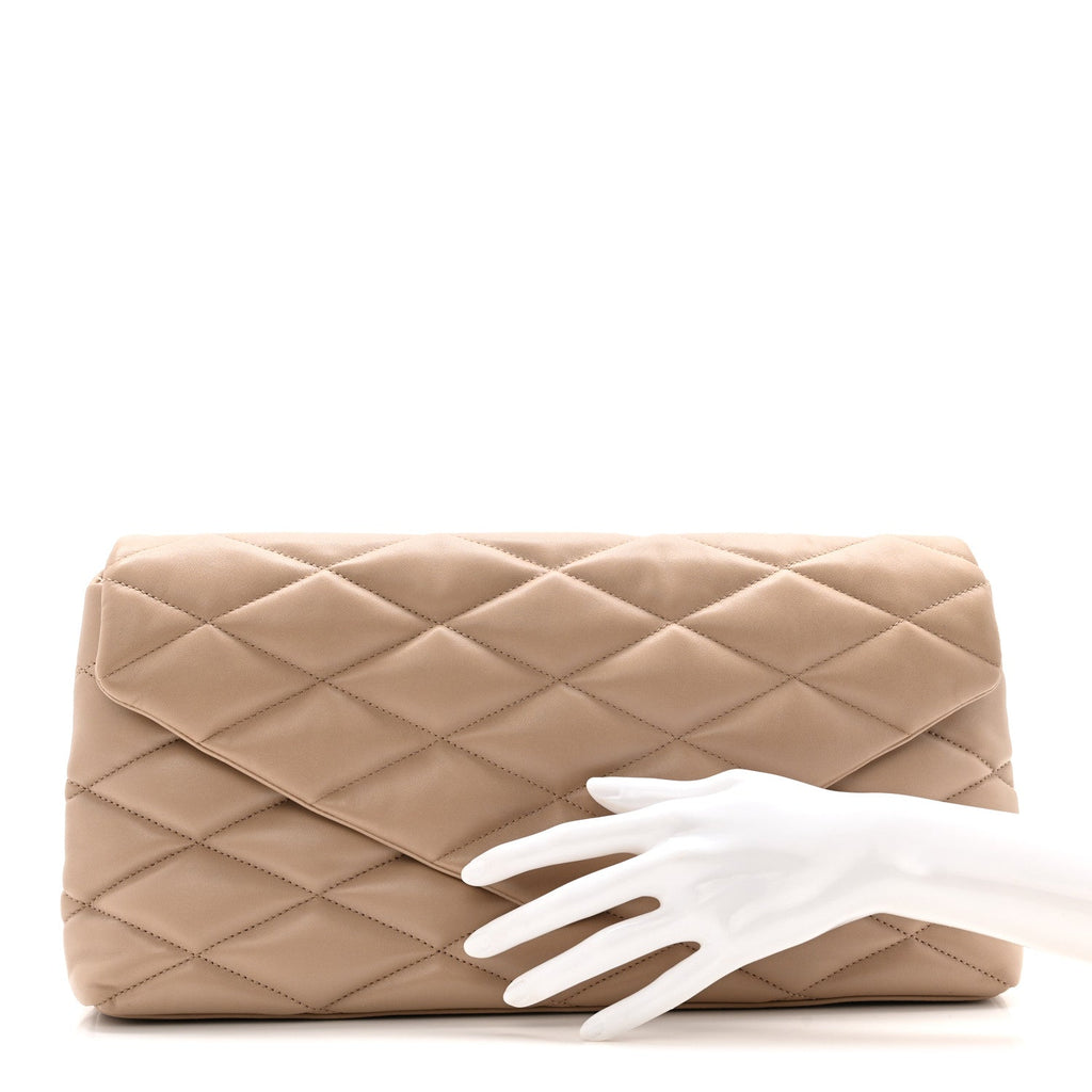 Lambskin Quilted Sade Puffer Envelope Clutch Dark Beige