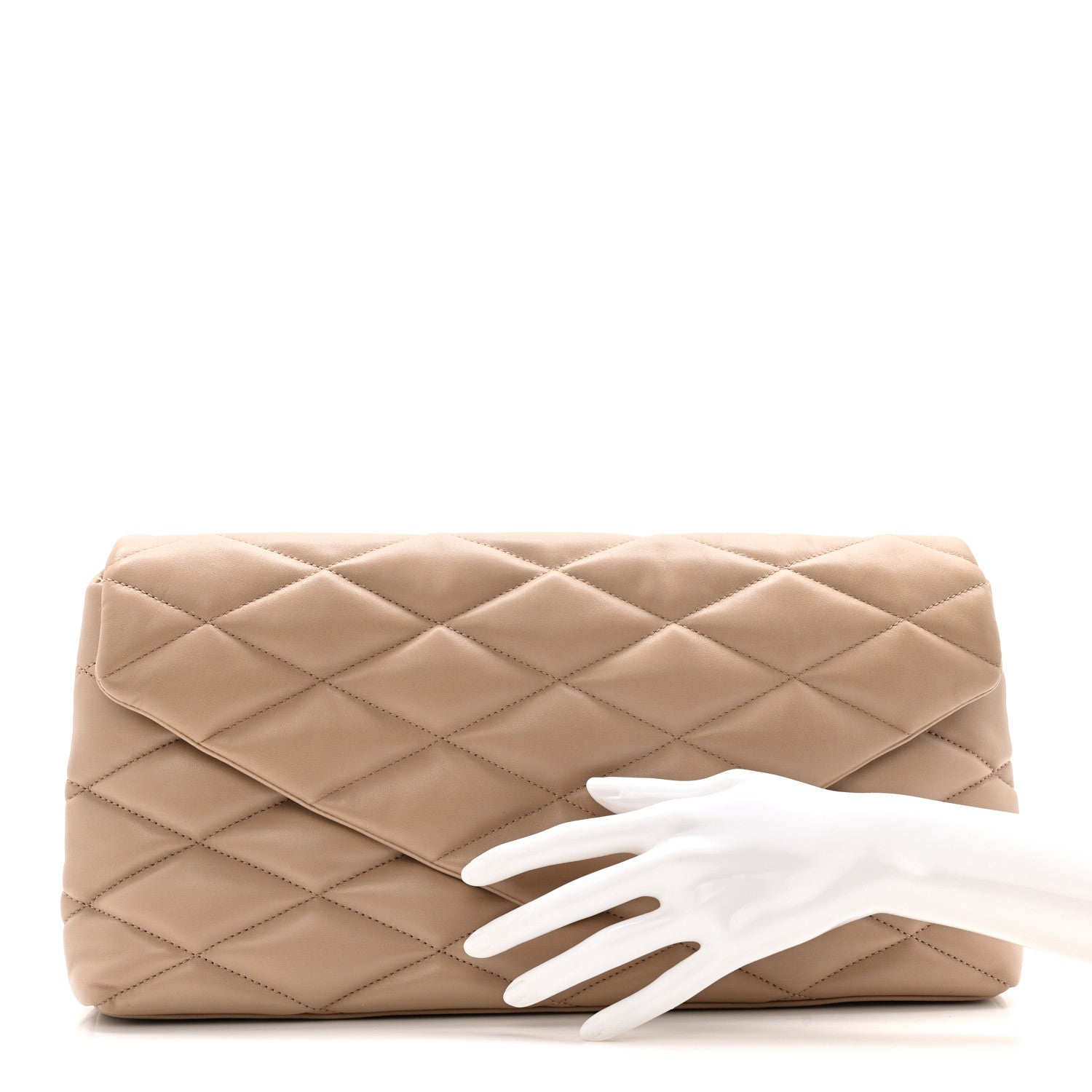 Lambskin Quilted Sade Puffer Envelope Clutch Dark Beige