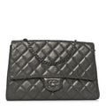 Metallic Lambskin Quilted Clutch With Chain Flap Dark Grey