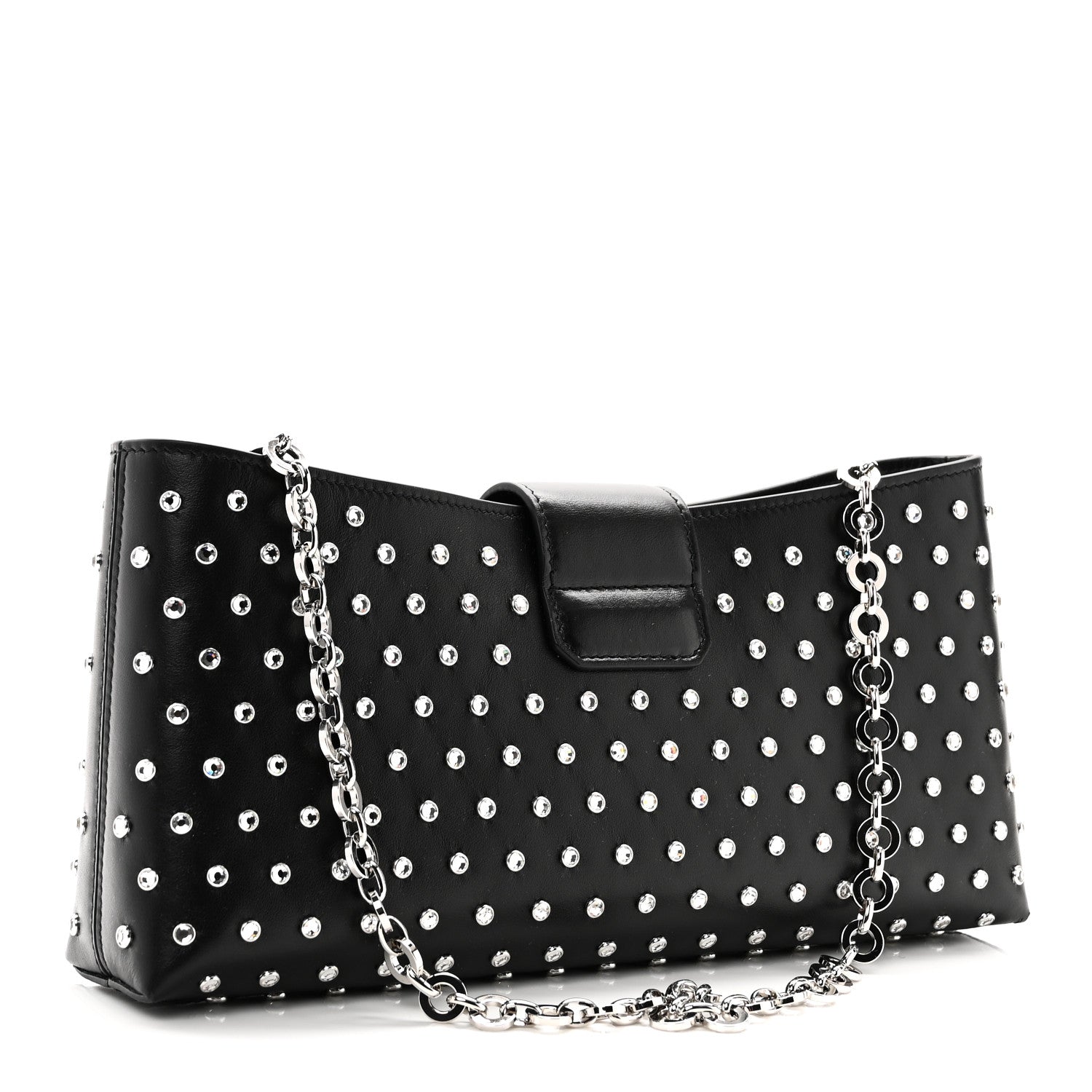 Calfskin Studded Trifolio Shoulder Bag Black
