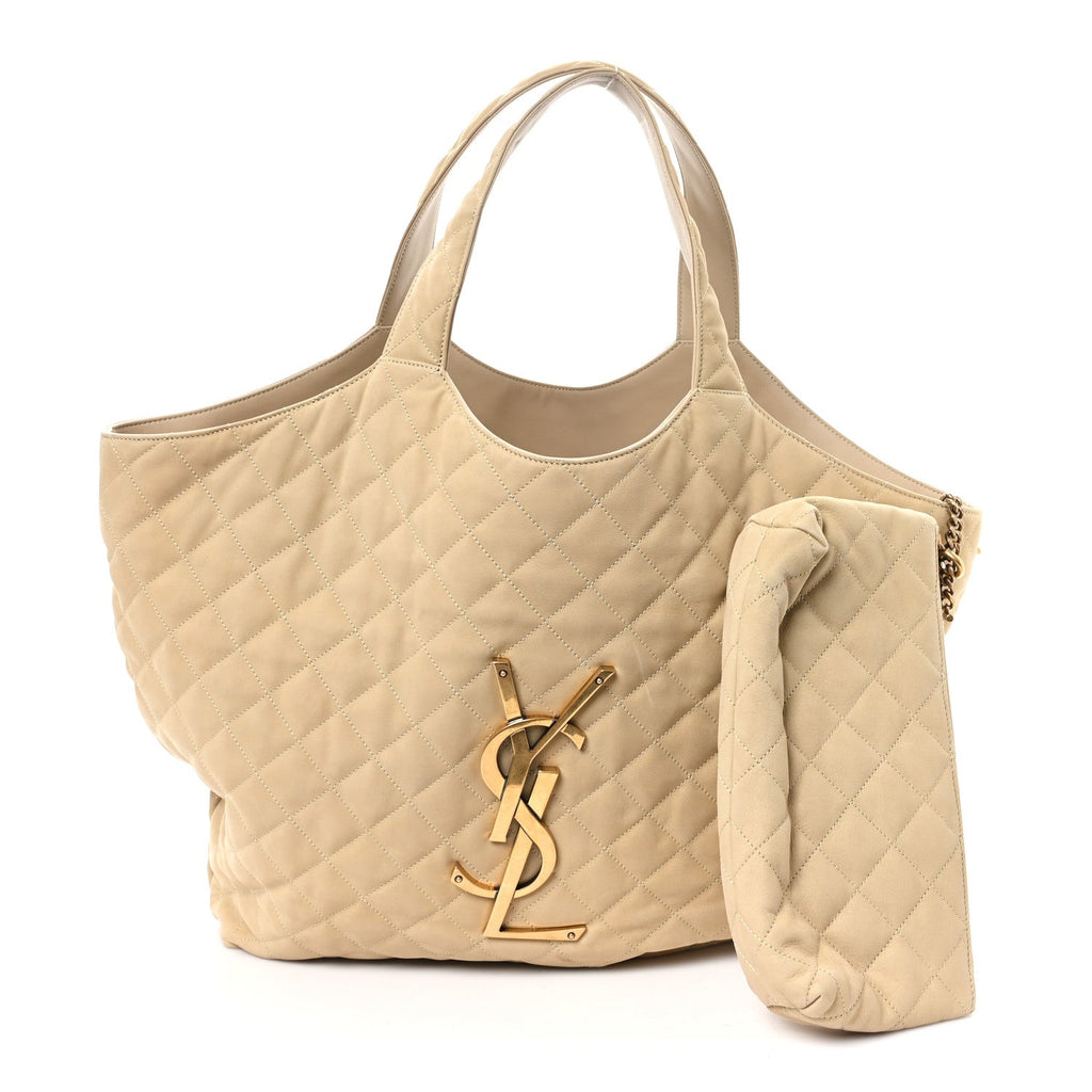 Nubuck Suede Quilted Maxi Icare Shopping Tote Safari Beige