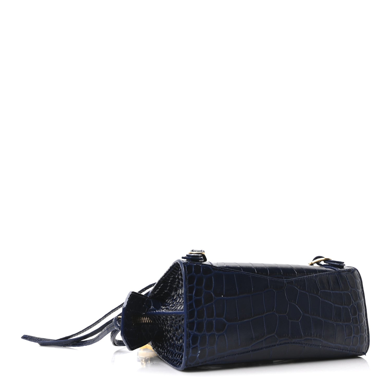 Shiny Supple Calfskin Crocodile Embossed Neo Classic Gold Hardware Mini City Navy