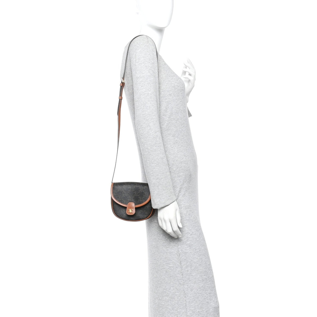 Canvas Calfskin Triomphe Mini Besace Tan