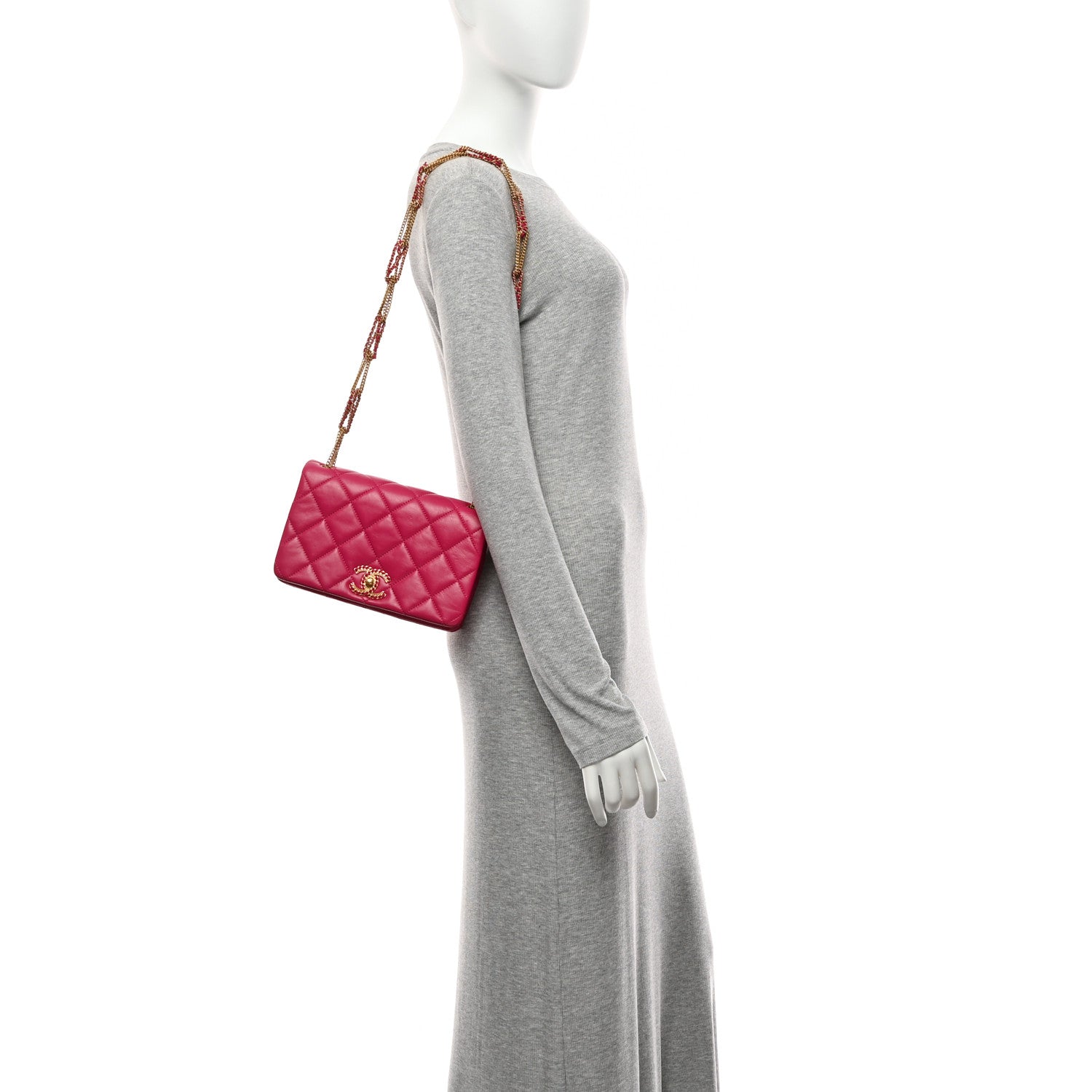 Lambskin Quilted On And On Small Chain Flap Fuchsia
