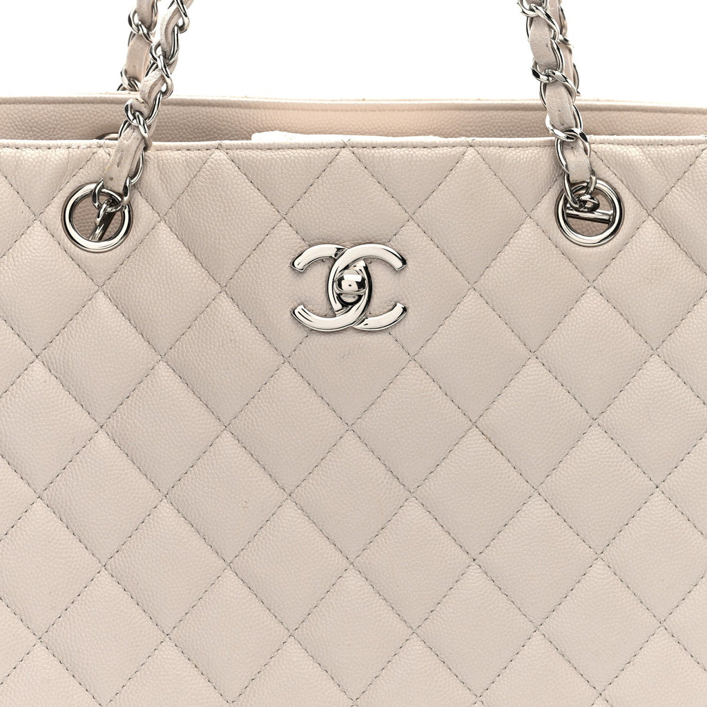 Caviar Quilted Large CC Shopping Tote Ivory