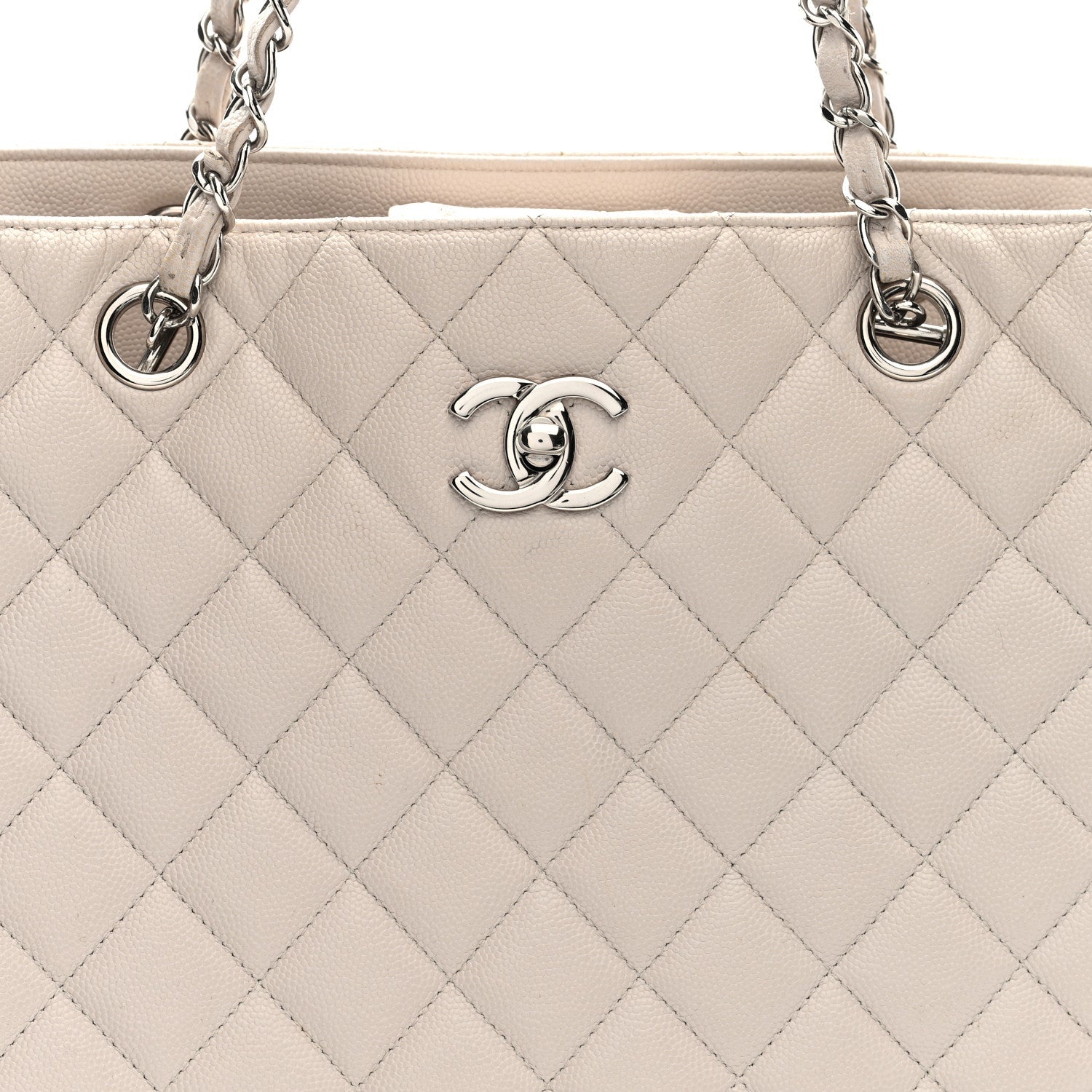 Caviar Quilted Large CC Shopping Tote Ivory