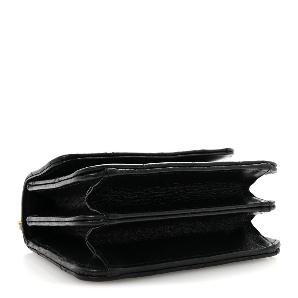 Lambskin Quilted Chain Top Handle Clutch With Chain Black