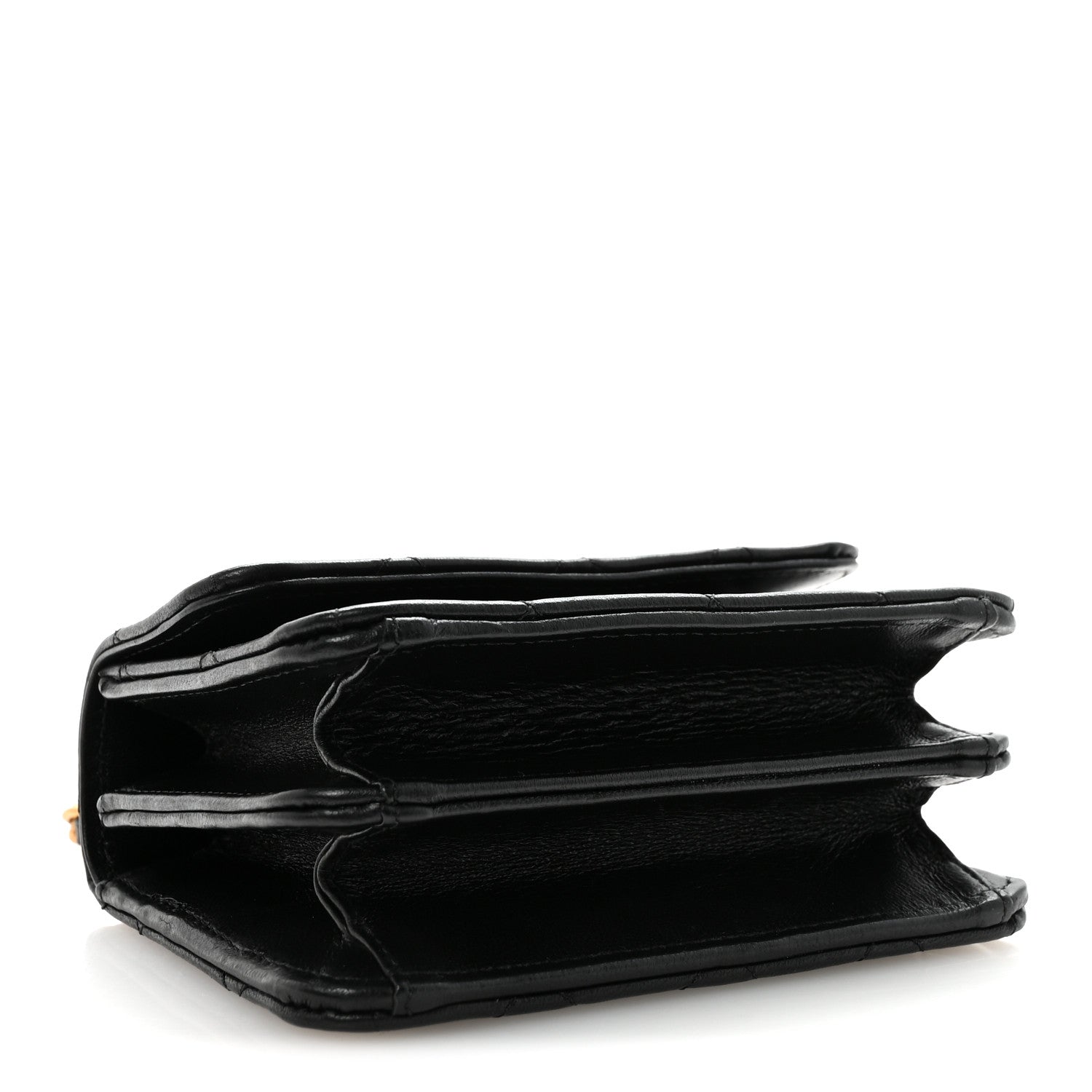 Lambskin Quilted Chain Top Handle Clutch With Chain Black