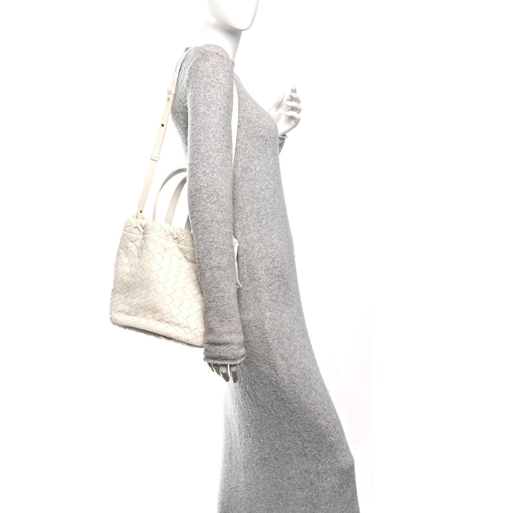Calfskin Intrecciato Small Castello Bucket Bag White